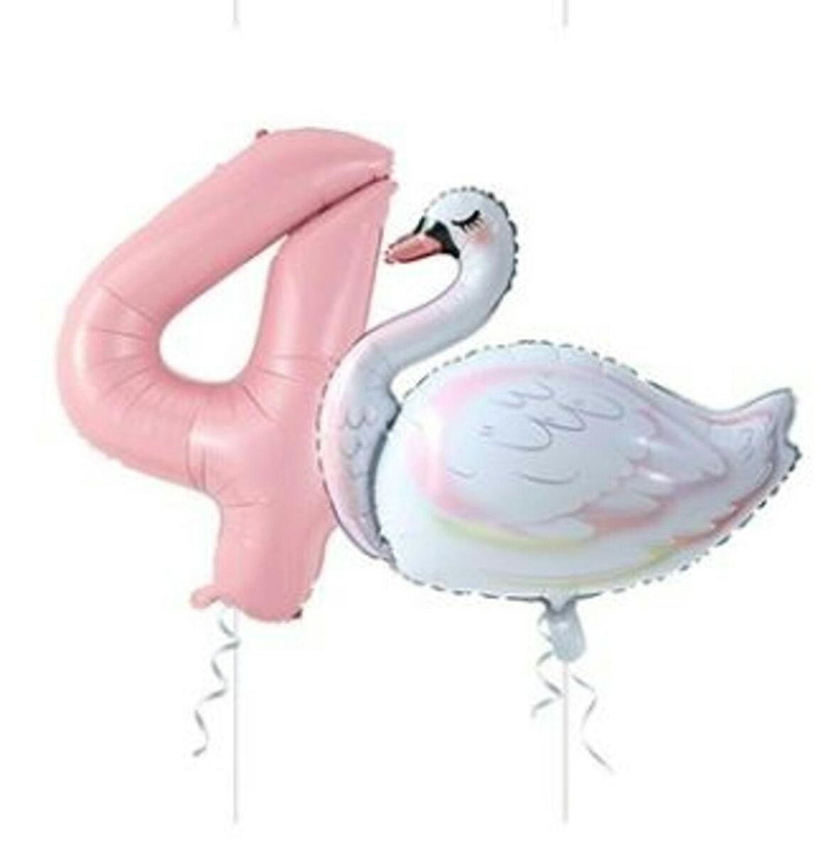 Kuğu Balon Pembe Rakam Folyo Balon Set Yaş 4