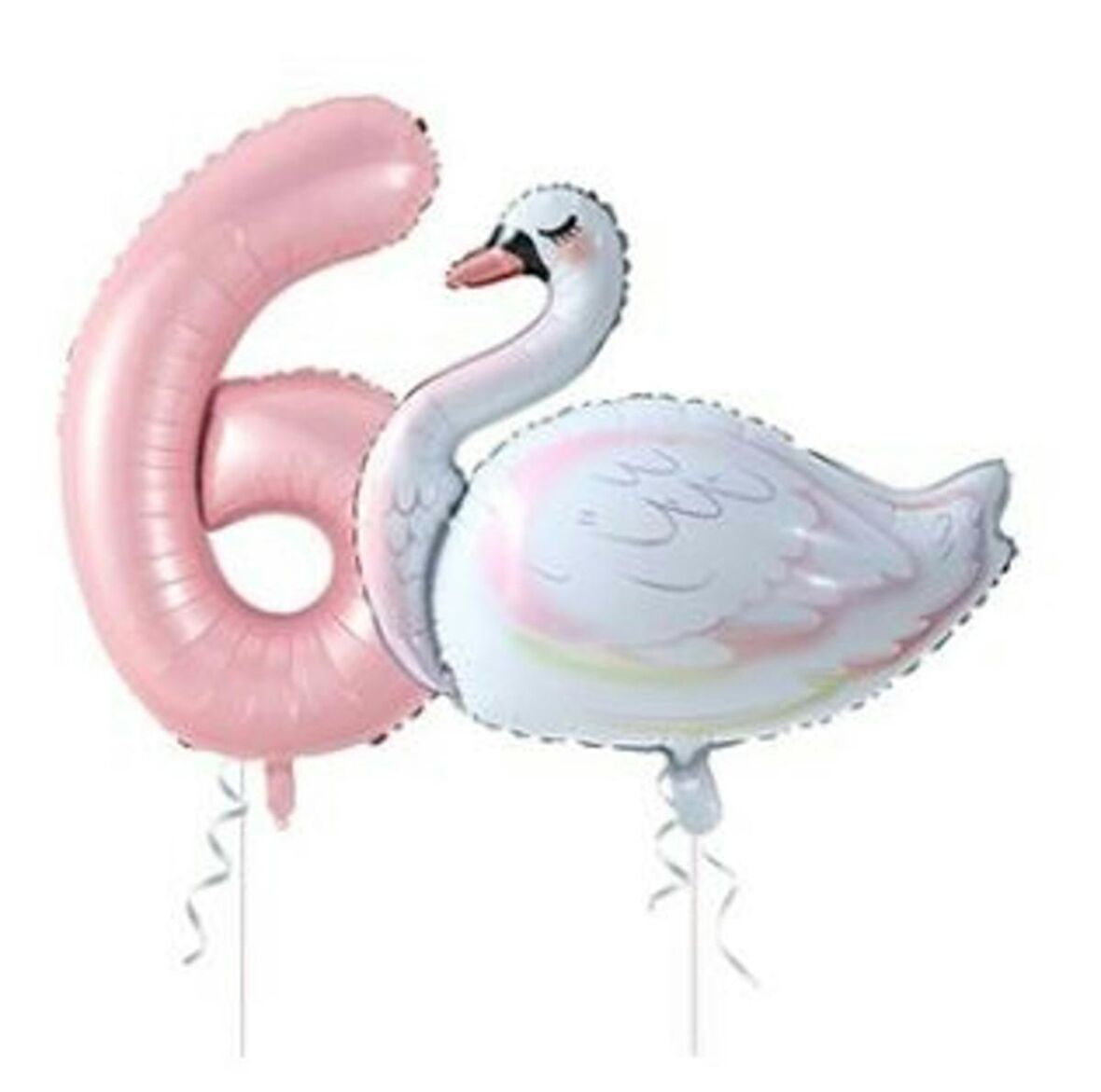 Kuğu Balon Pembe Rakam Folyo Balon Set Yaş 6