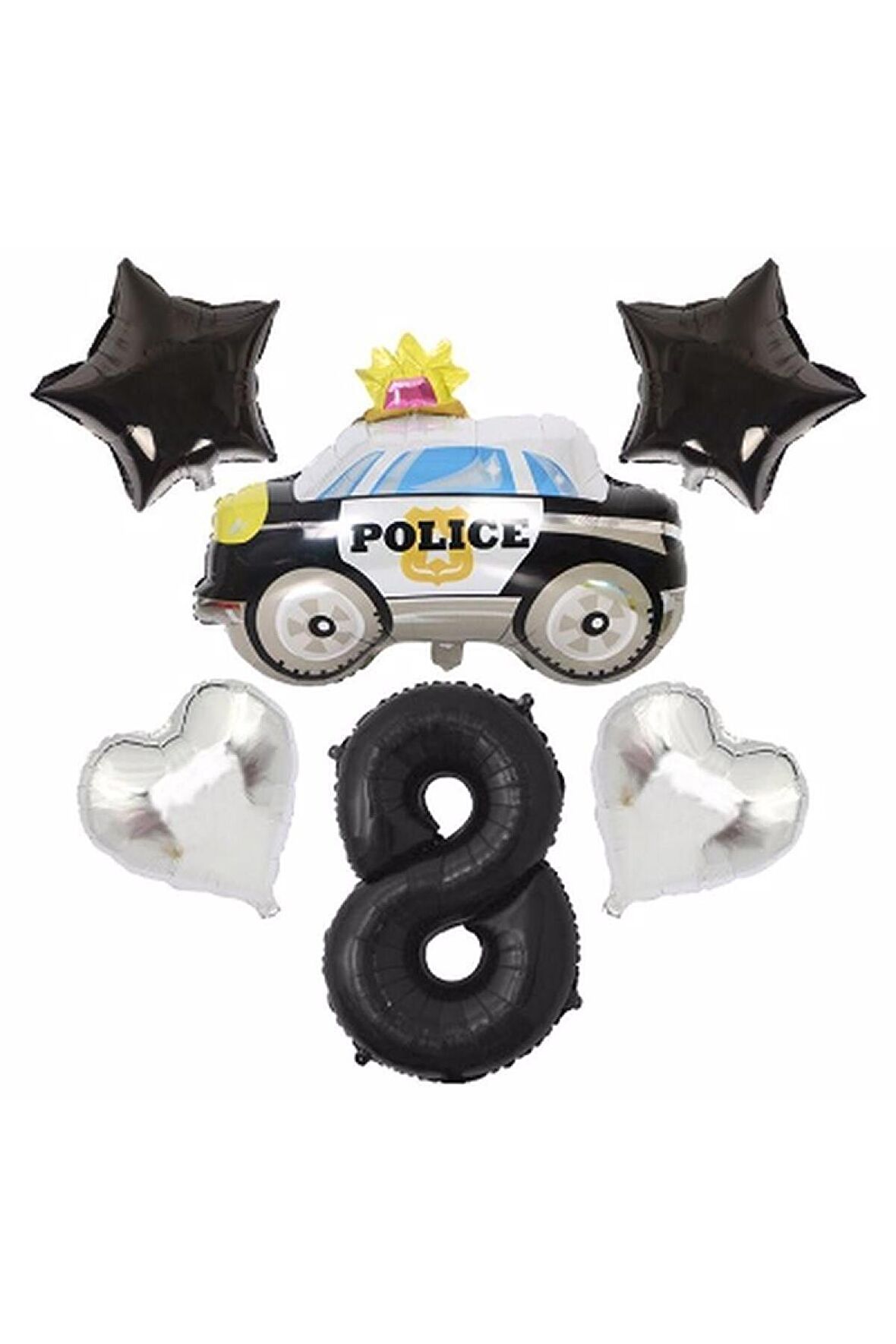 Polis Arabası Balon Folyo Set Konsept Yaş 8