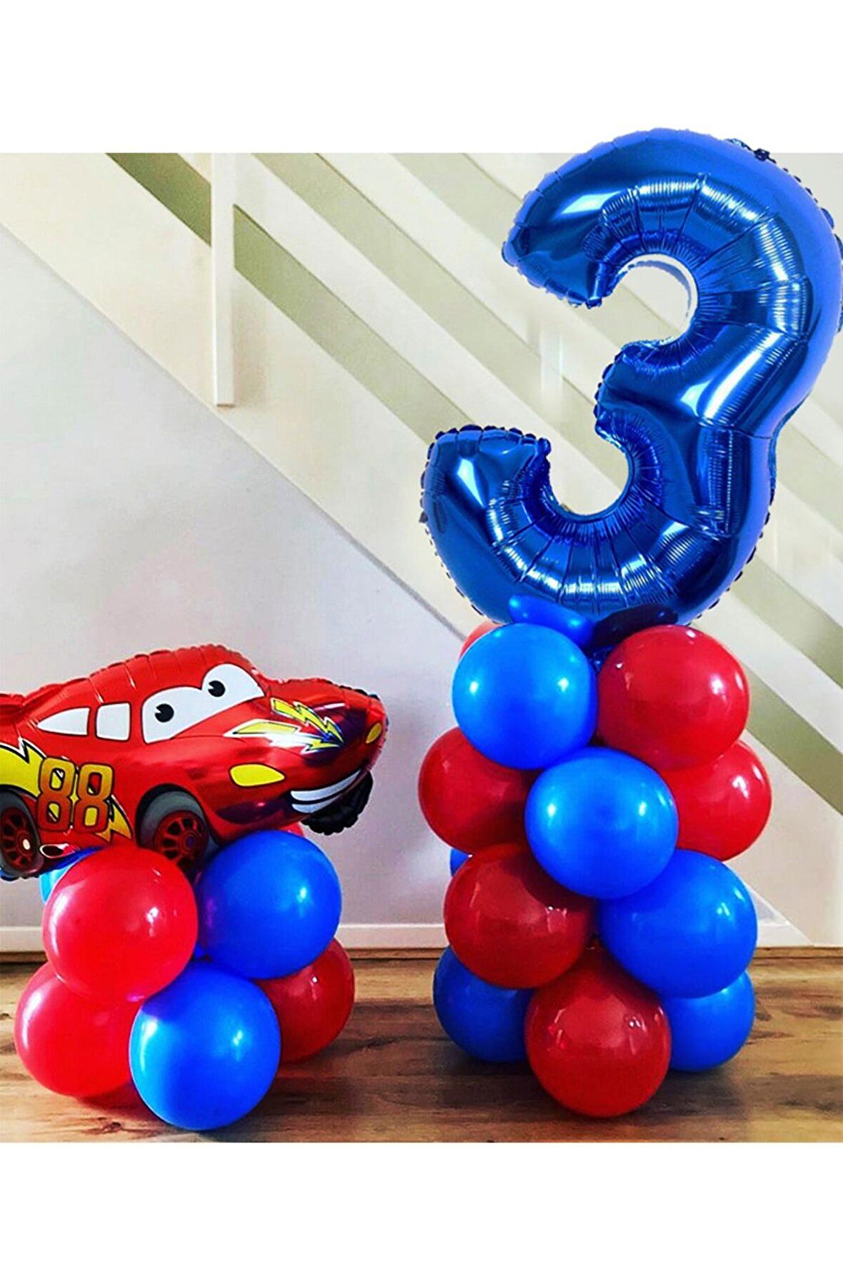 Araba Temalı Rakam Balonlu Set Balon Seti Yaş 3