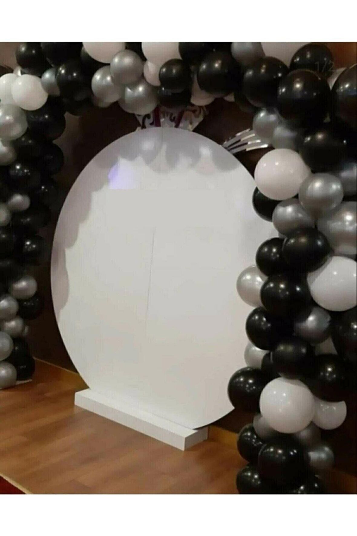50 Adet Balon-Beyaz, Gümüş ,Pastel Siyah  +Balon Zinciri Hediye