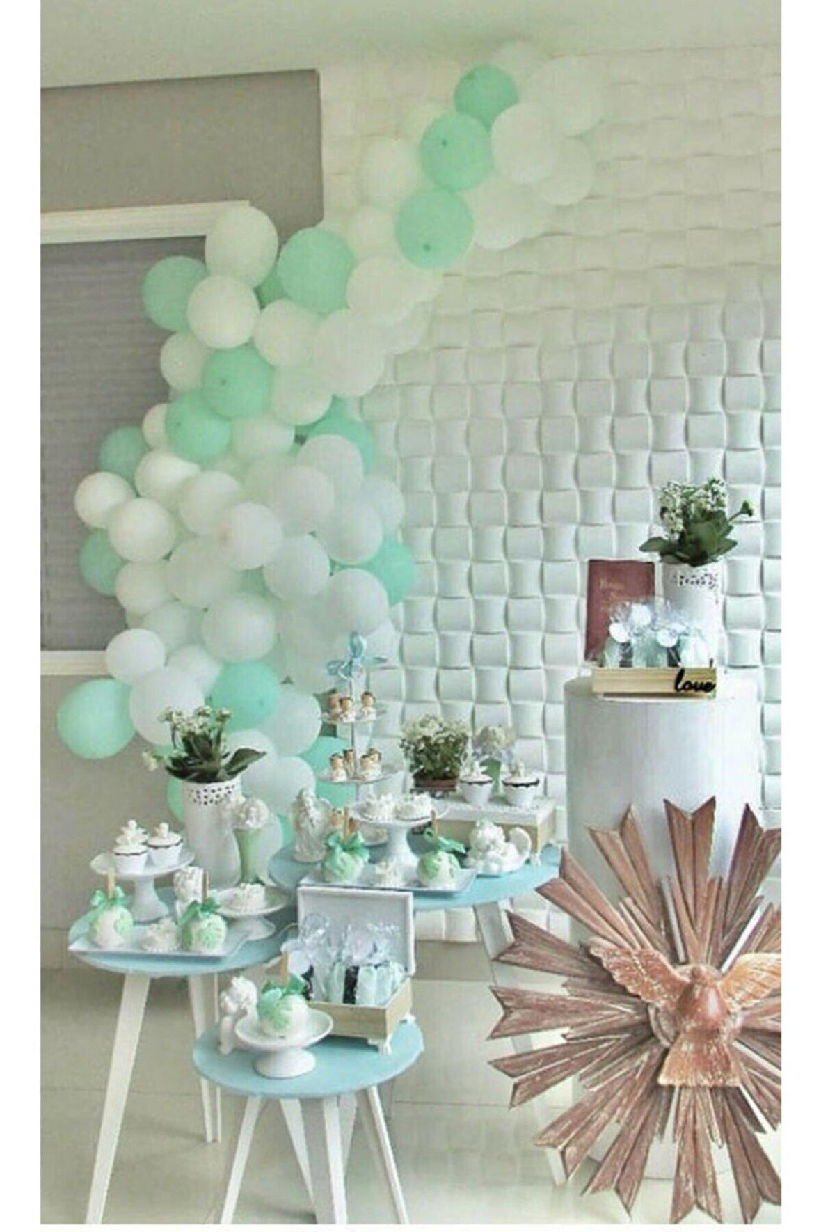 100 Adet Beyaz- Mint Yeşili Balon +Balon Zinciri Hediye