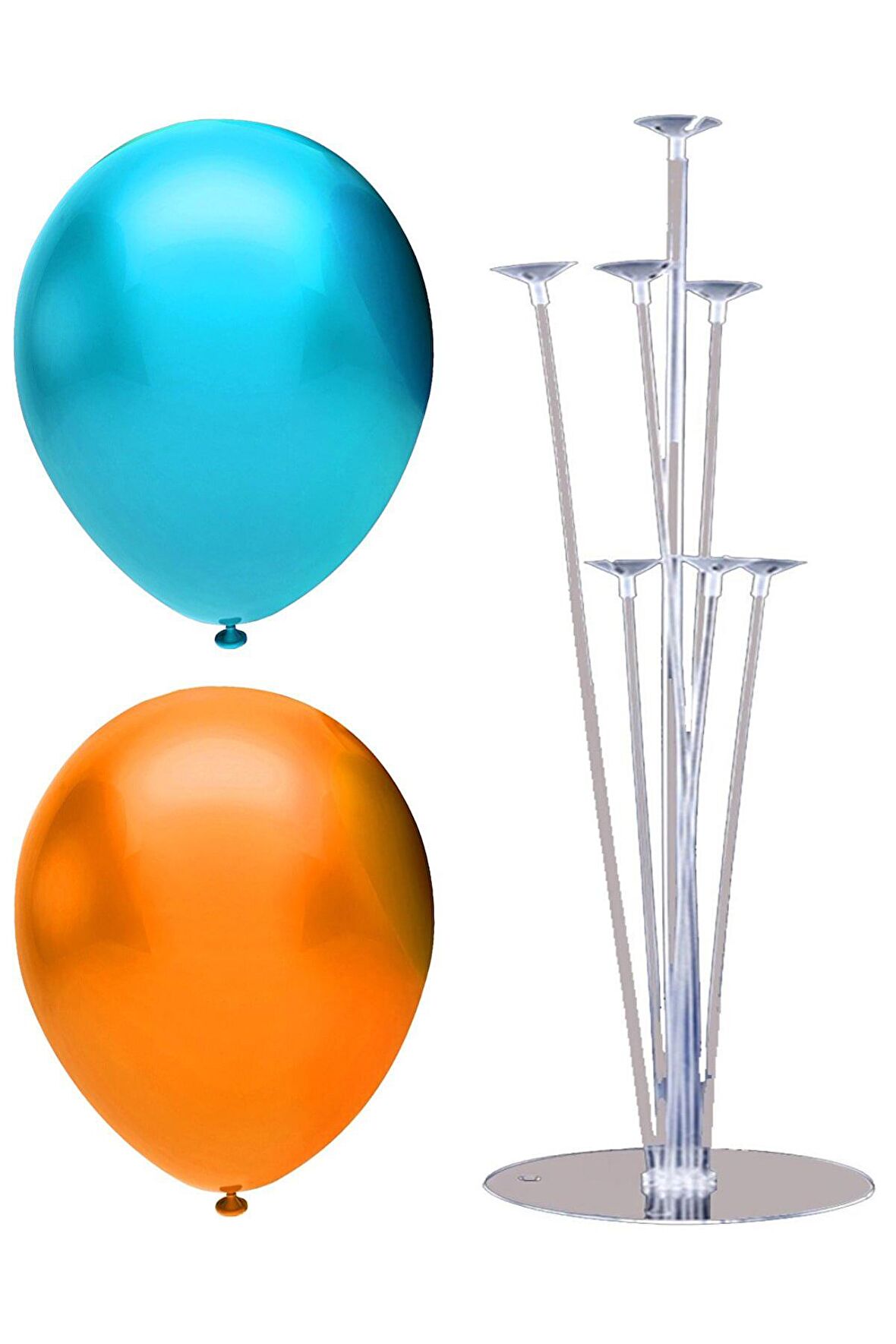 7 Çubuklu Balon Standı + 7 adet balon ( Açık Mavi - Turuncu )