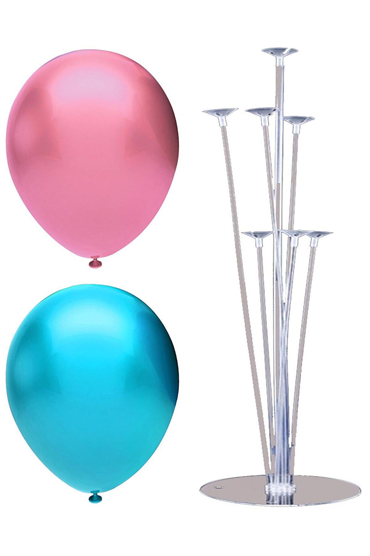 7 Çubuklu Balon Standı + 20 adet balon ( Açık Mavi, Pembe )
