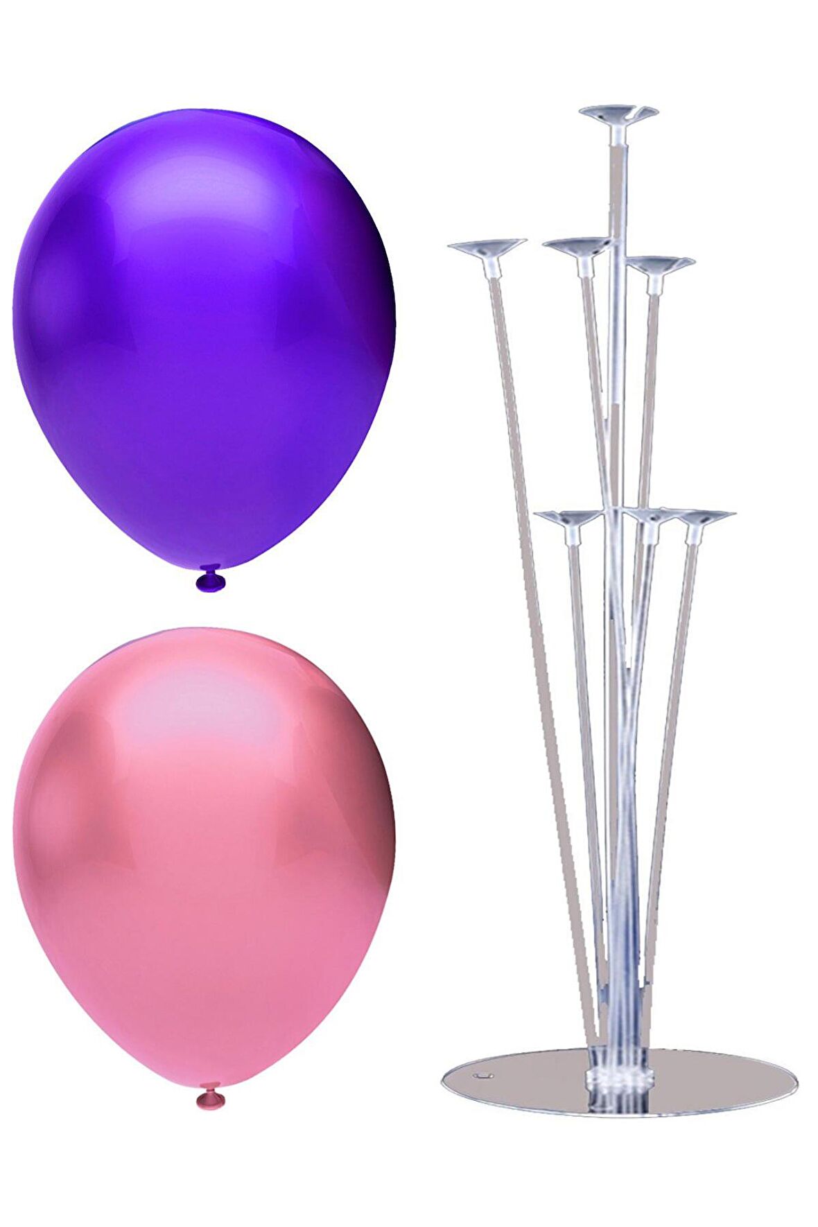 7 Çubuklu Balon Standı + 40 adet balon ( Mor - Pembe )