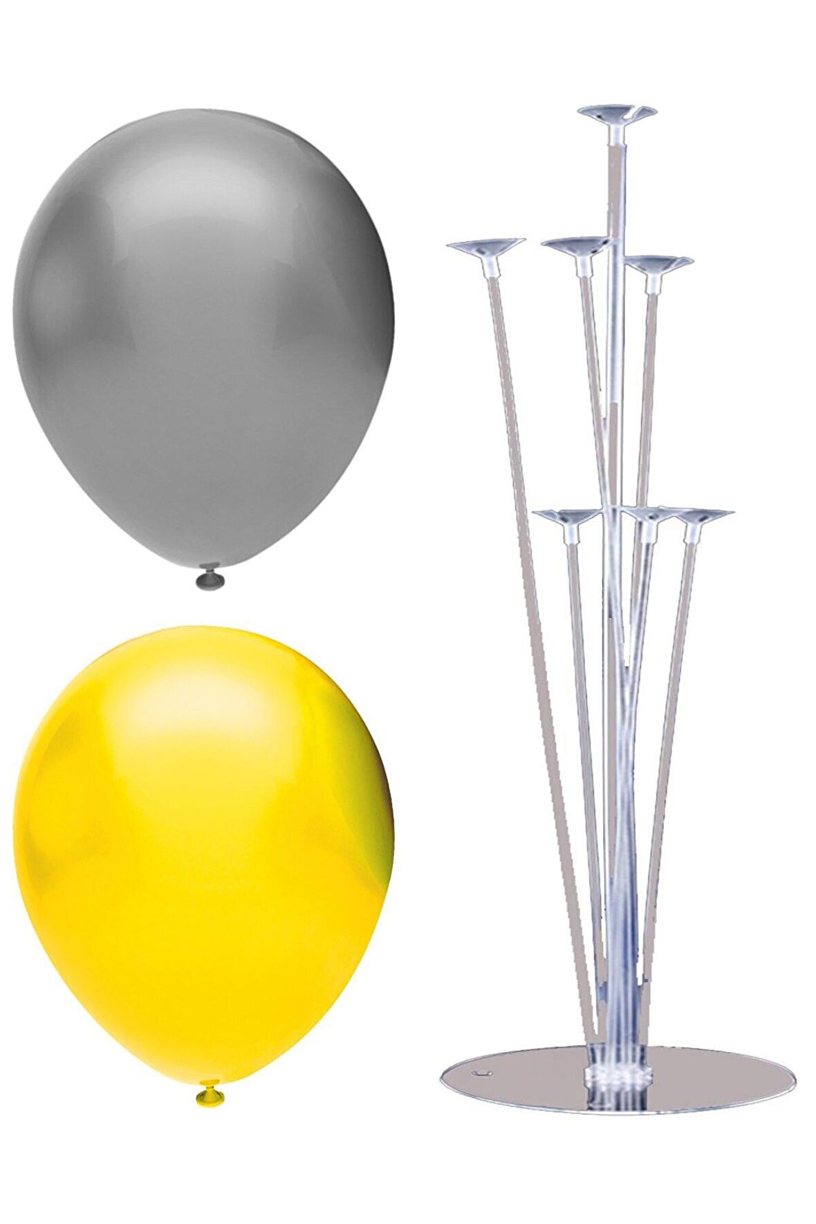7 Çubuklu Balon Standı + 40 adet balon ( Sarı, Gümüş )