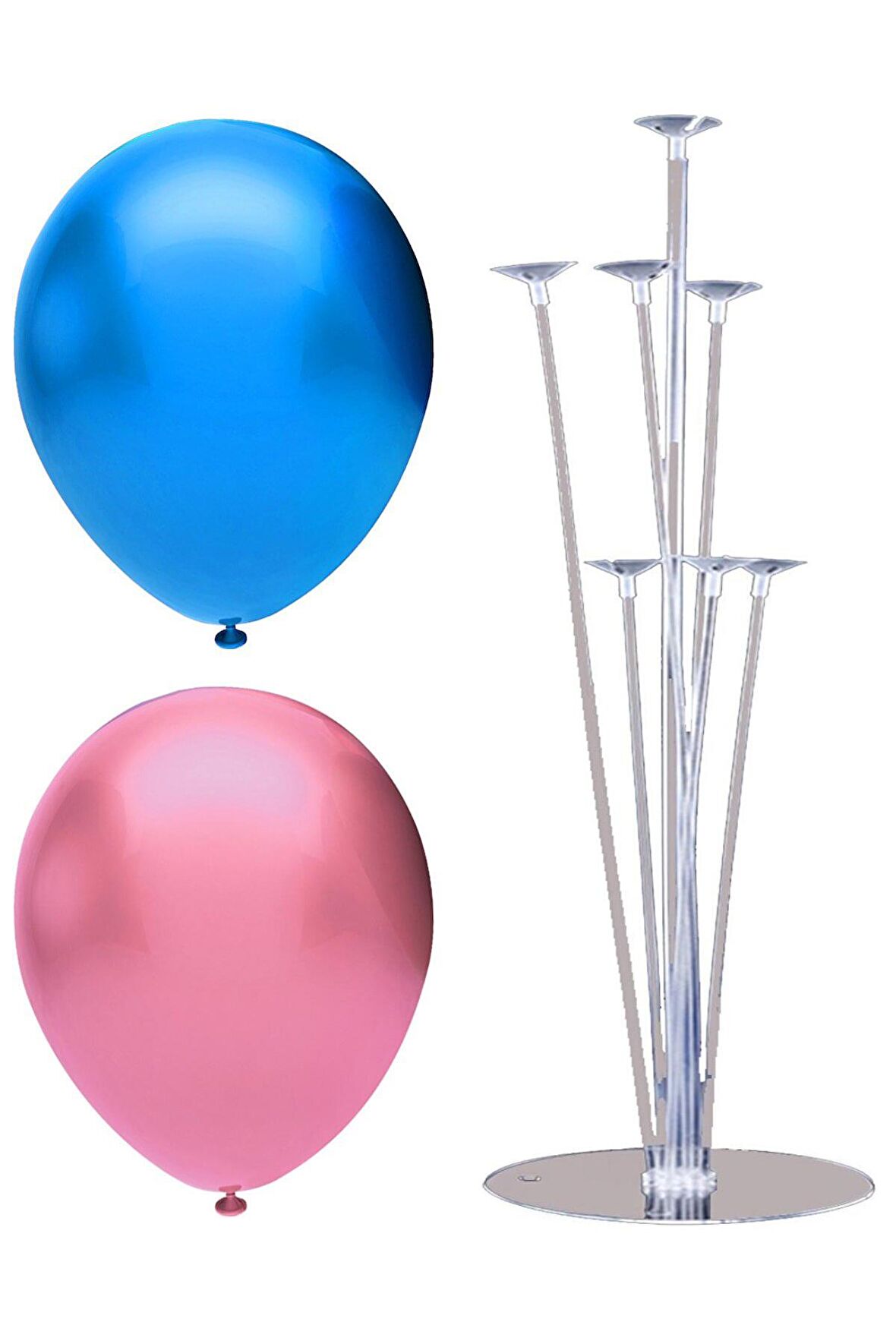 7 Çubuklu Balon Standı + 40 adet balon ( Koyu Mavi - Pembe )