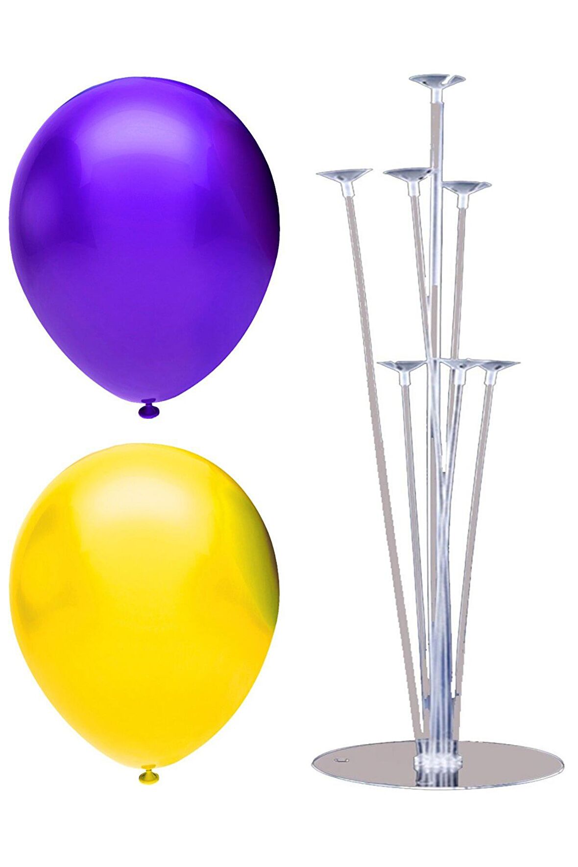 7 Çubuklu Balon Standı + 40 adet balon ( Mor - Sarı )