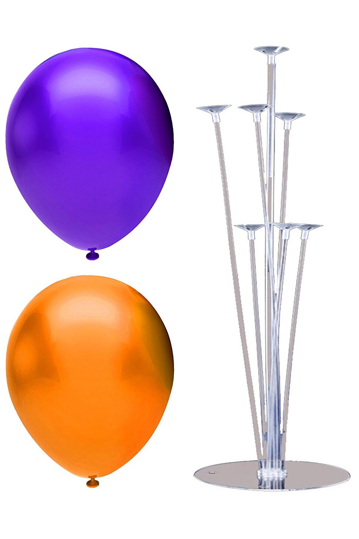 7 Çubuklu Balon Standı + 40 adet balon ( Mor - Turuncu )