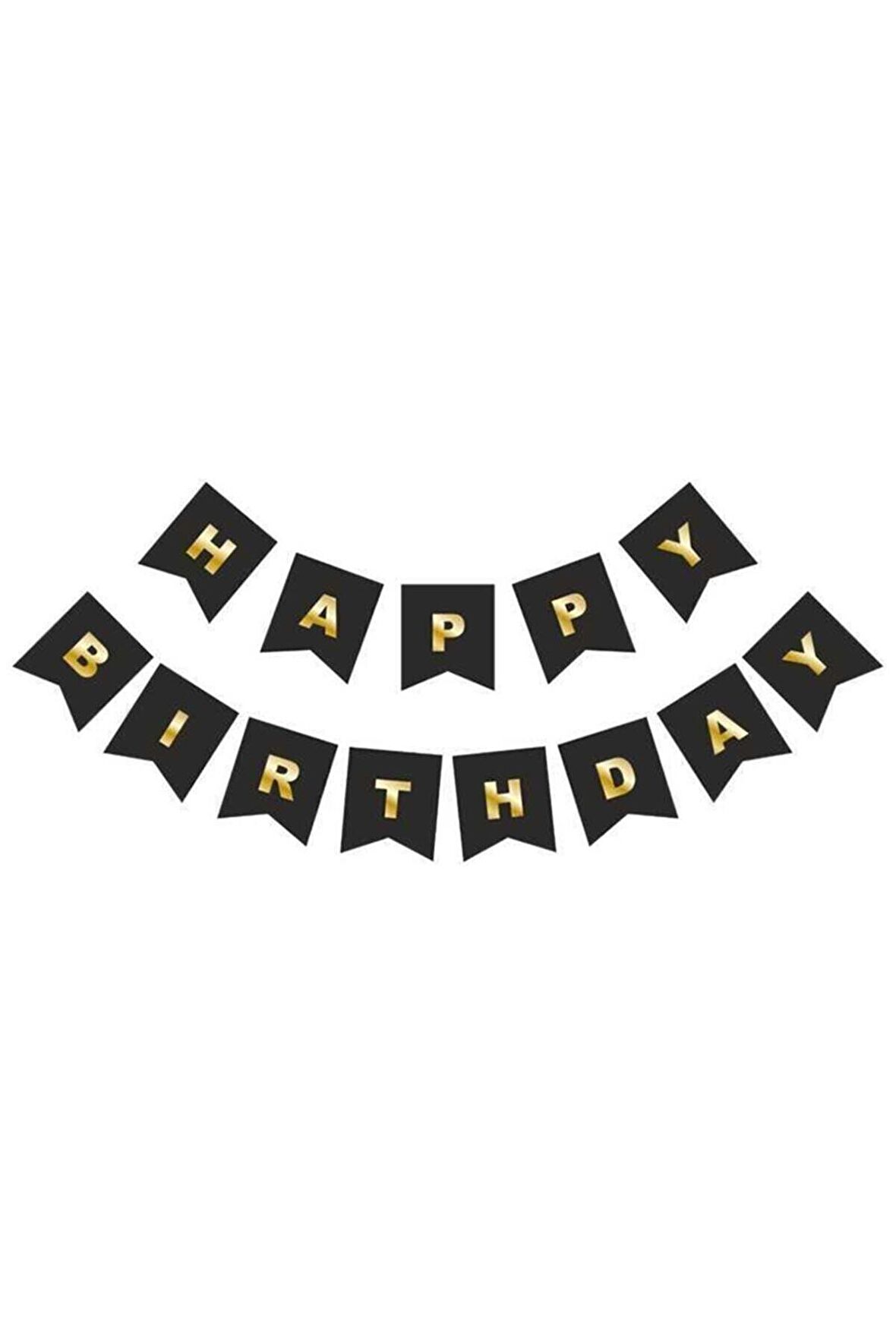 Happy Bırthday Gold Varaklı Siyah Banner Yazı