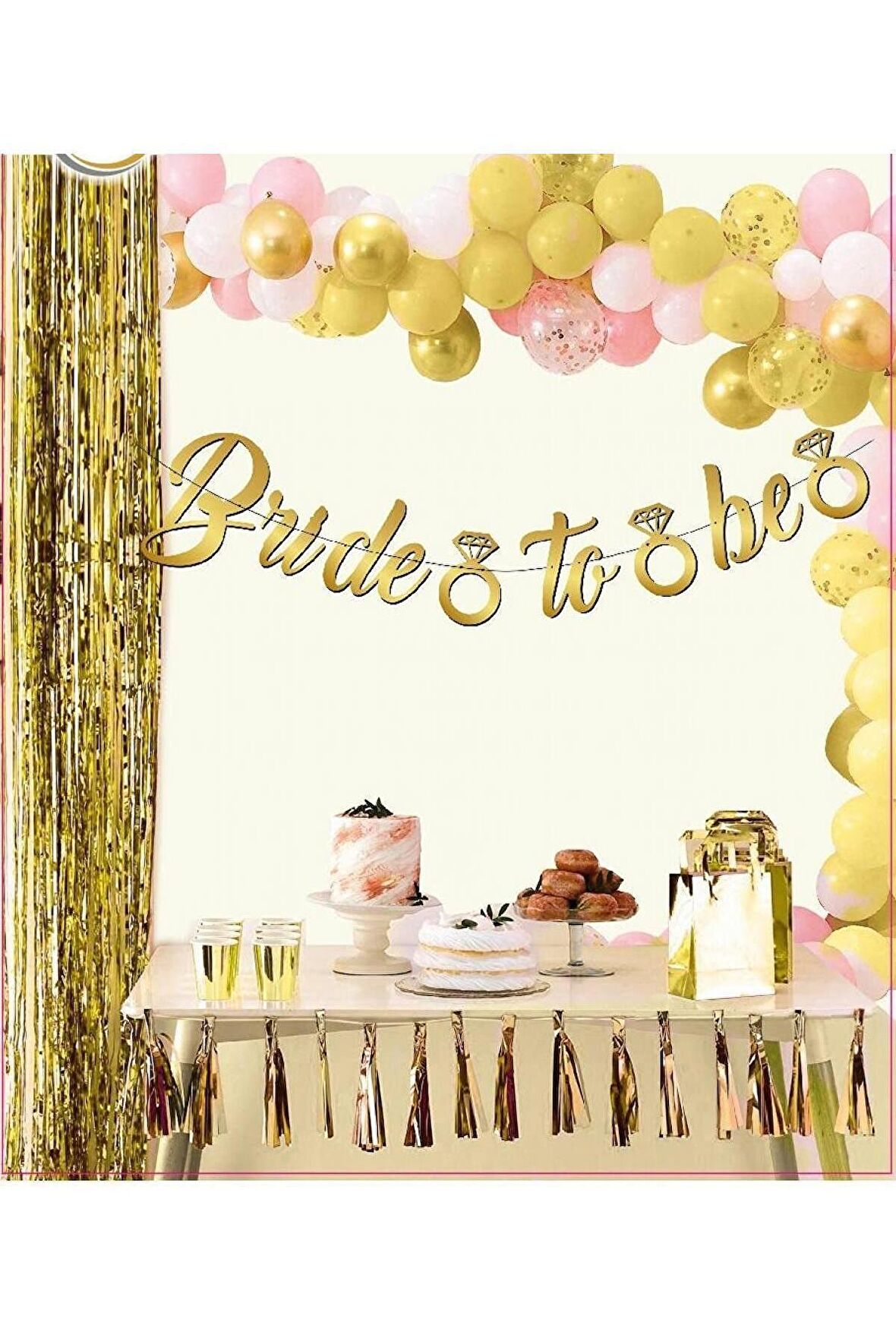 Gold Renkli Bride To Be Kaligrafi Yazılı Yüzüklü Banner