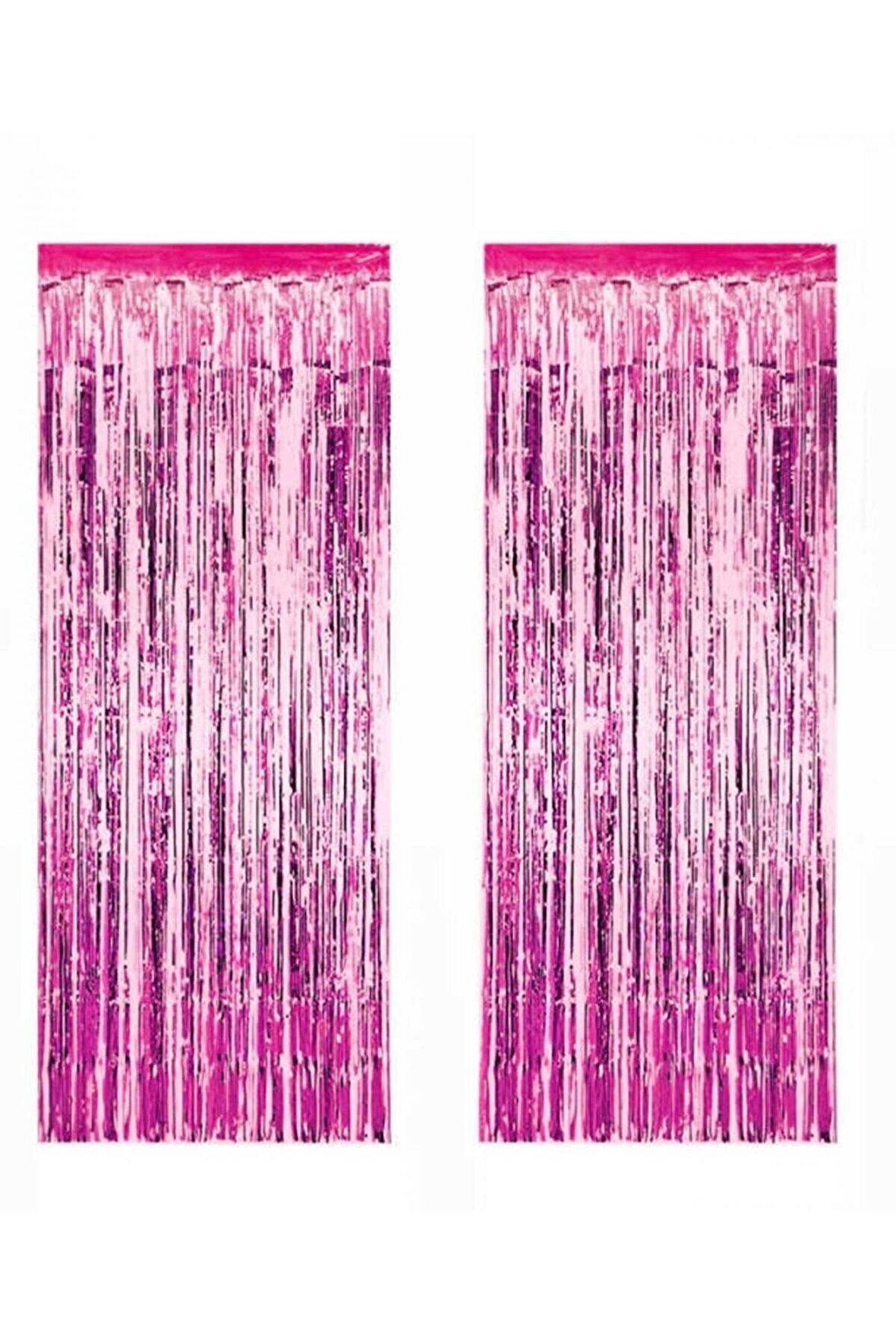 4 Adet 45 cm × 200 cm Metalize Arka Fon Kapı Perdesi Püsküllü Fon Süsü Pembe