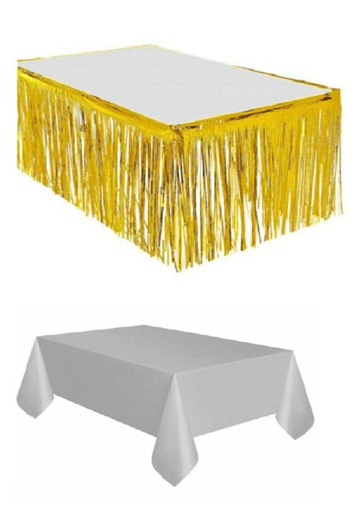 Gold Metalize Masa Etegi + Plastik Gümüş Masa Örtüsü