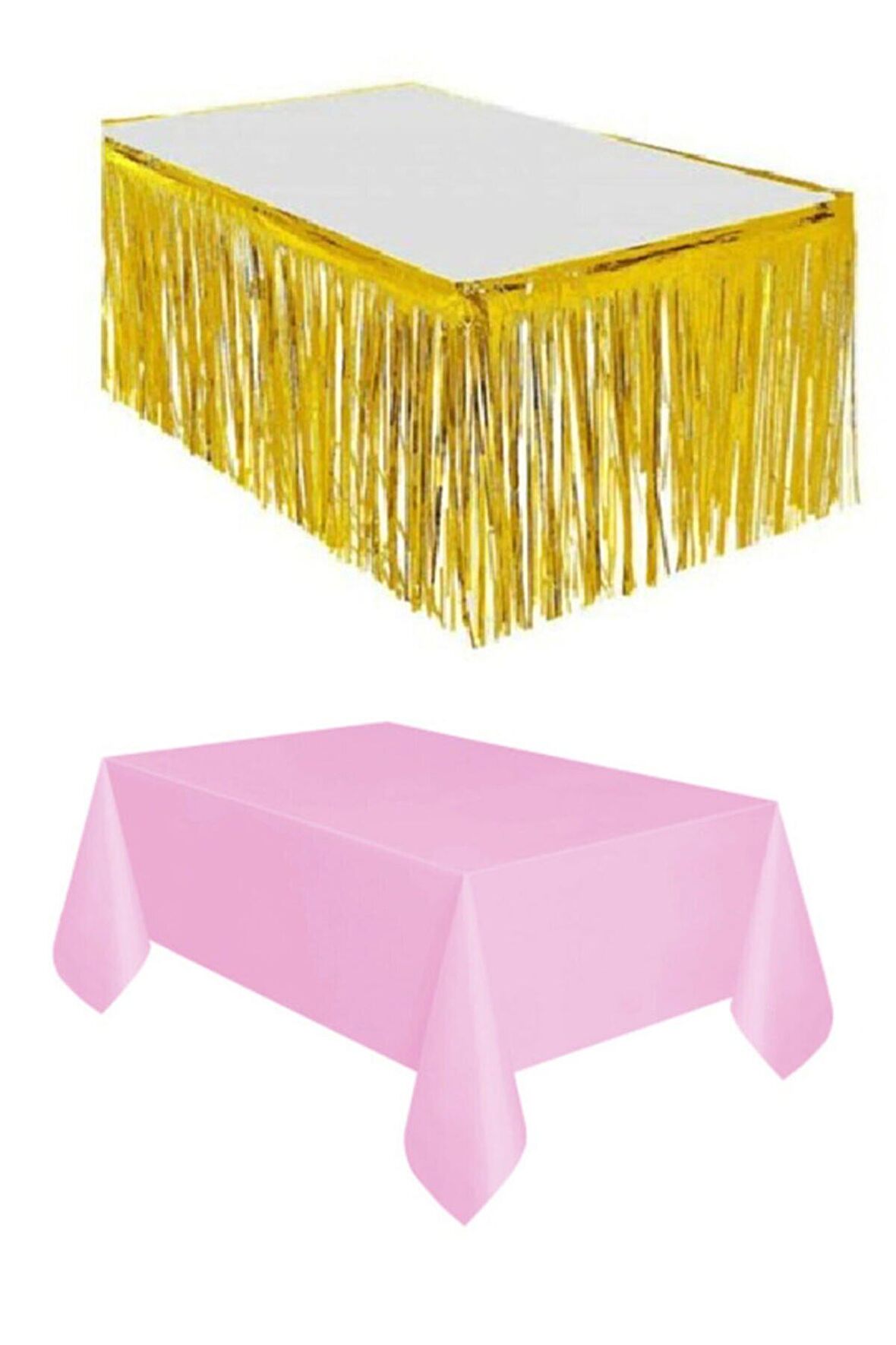 Gold Metalize Masa Etegi + Plastik Pembe Masa Örtüsü