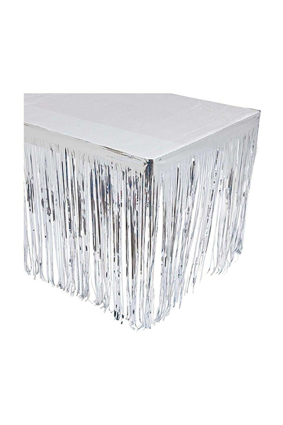 Cansüs Gümüş Püsküllü Metalize Masa Eteği