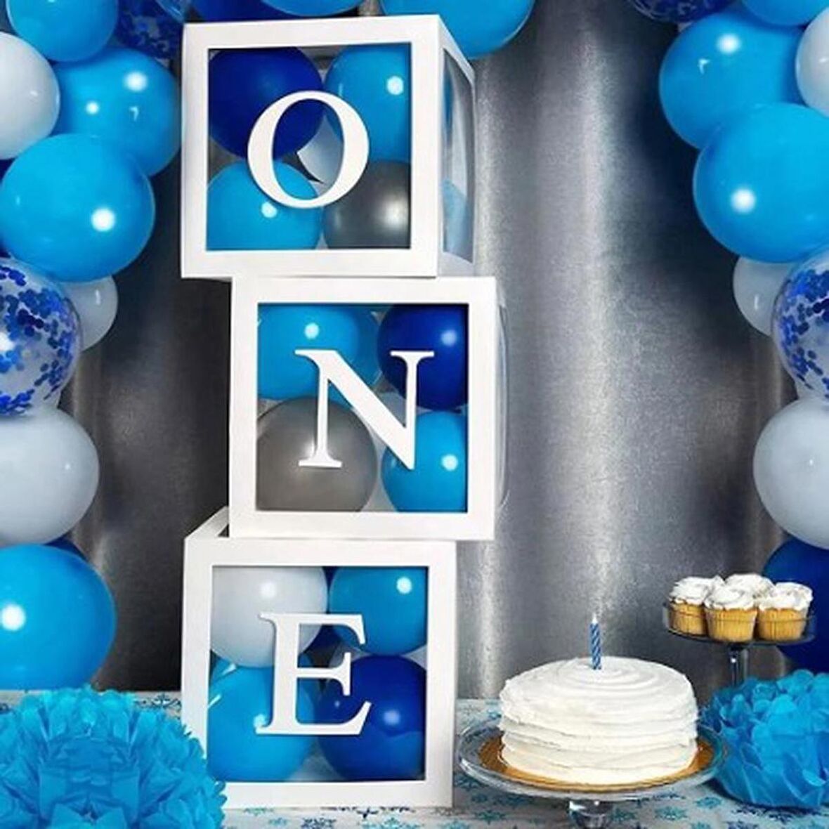 Beyaz Şeffaf Balon Kutusu ONE Yazılı 25x25 Cm