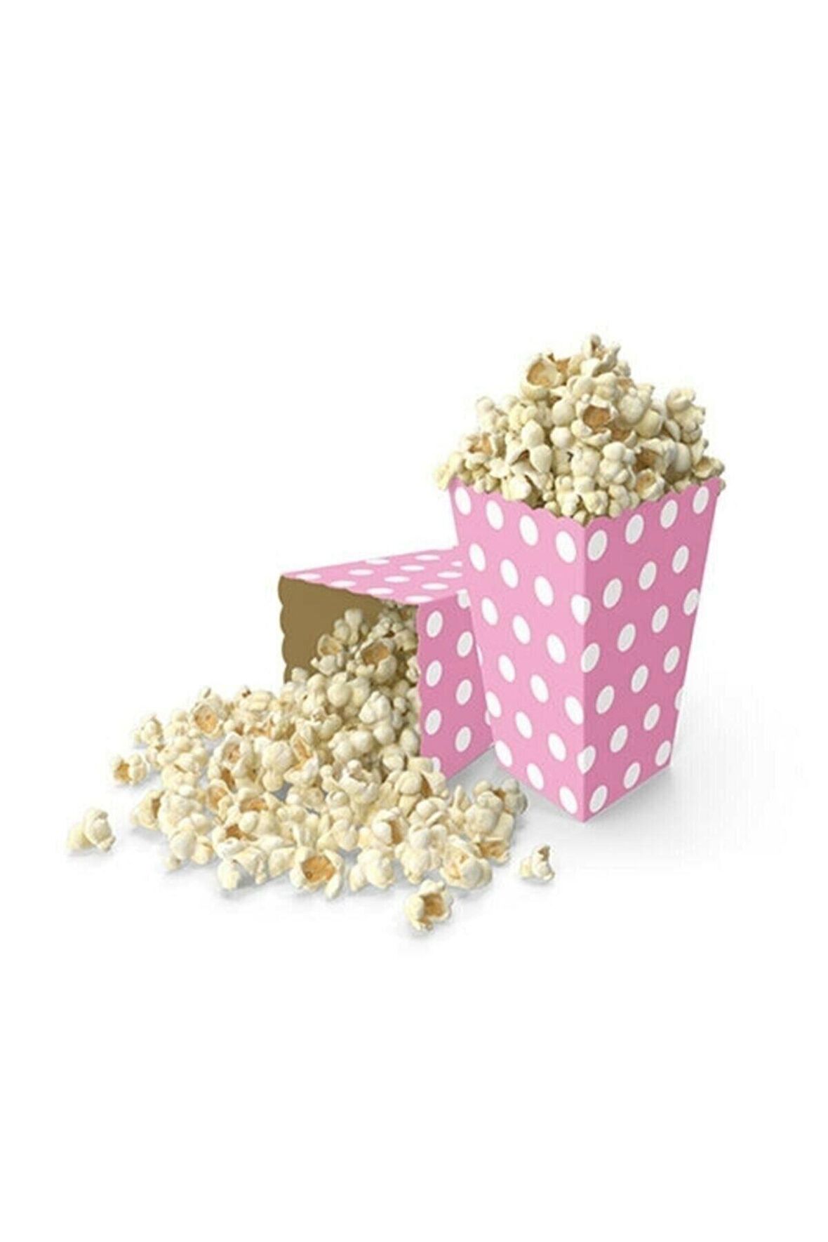 Pembe Puantiyeli Popcorn Kutusu (Mısır, Cips Kutusu) 8 Adet