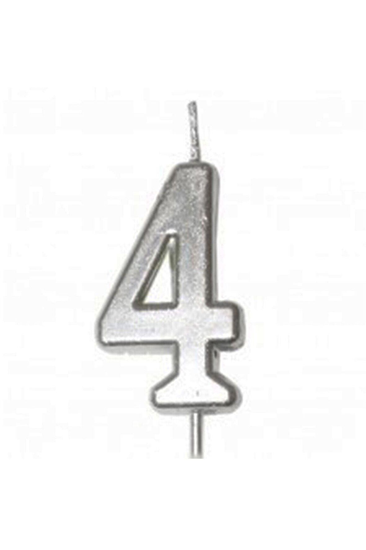 4 Yaş Gümüş Rakam Mum Gümüş Renk Doğum Günü Pasta Mumu 12 cm