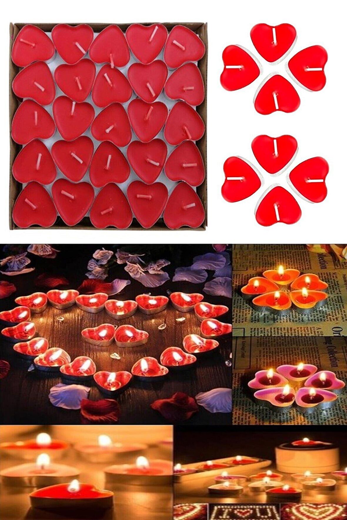  Kırmızı Kalpli Tealight Mum 25'li