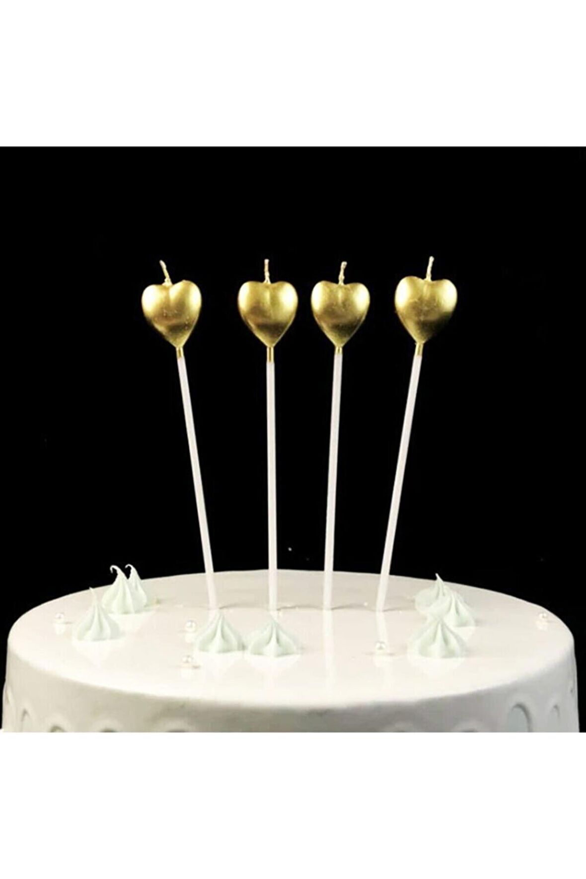 Çubuklu Kalp Mum Doğum Günü Mumu Gold 4 Adet