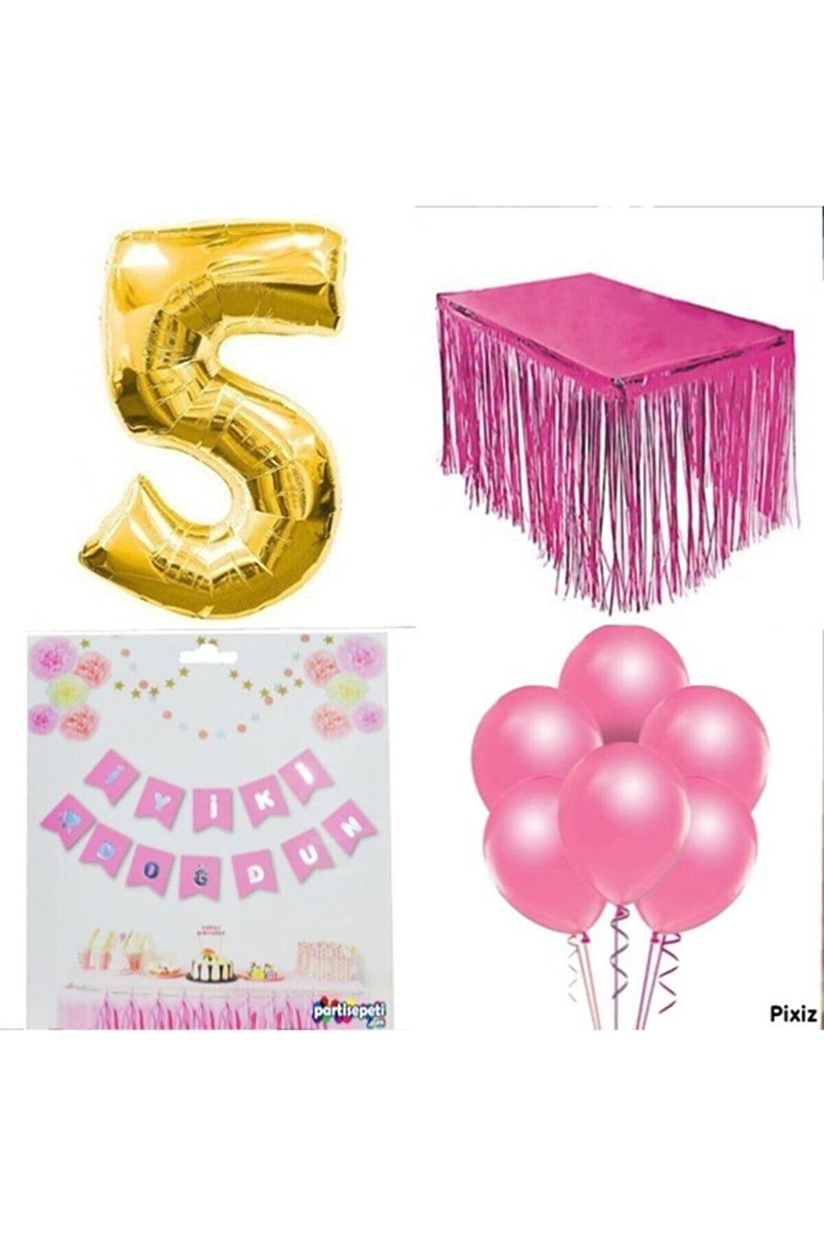 Doğum Günü Parti Seti 5 Rakam Pembe Konsept 