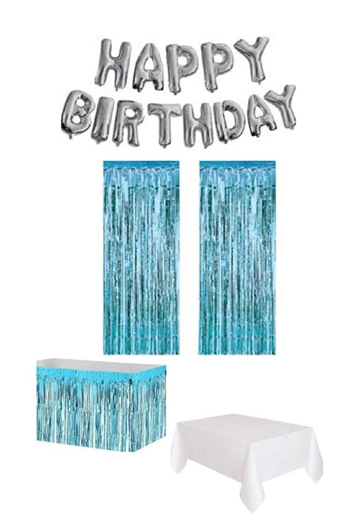 Mavi / Gümüş Renk Happy Birthday Parti Seti