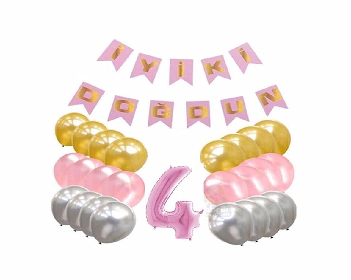 Pembe Konsept 4 Yaş Doğum Günü Kutlama Seti