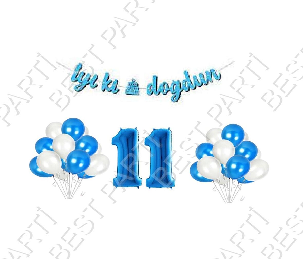 İyiki Doğdun Yazılı Banner 11 Yaş Mavi Balon Seti Doğum Günü
