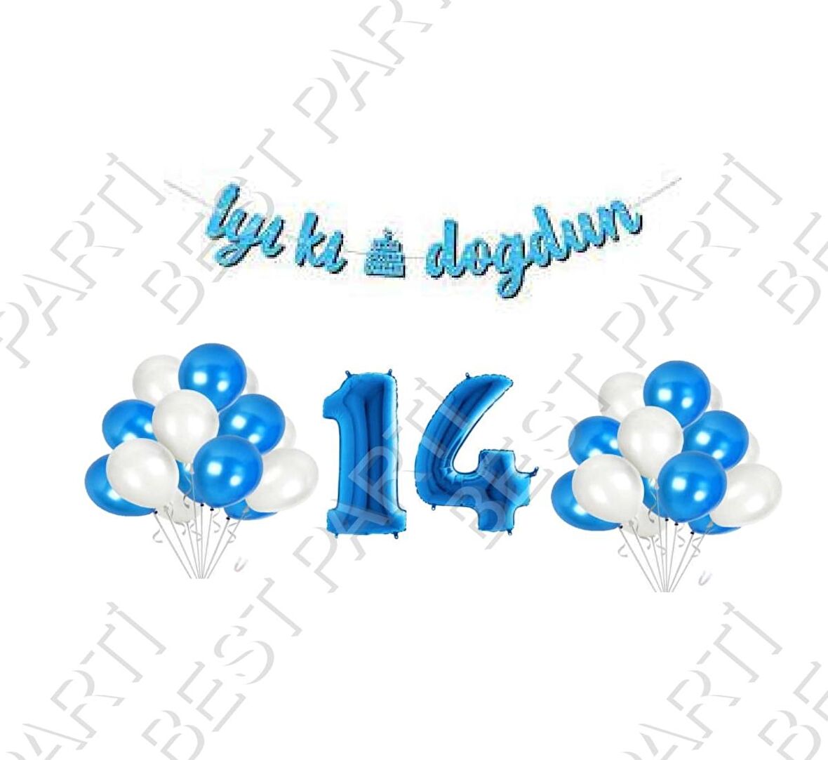 İyiki Doğdun Yazılı Banner 14 Yaş Mavi Balon Seti Doğum Günü