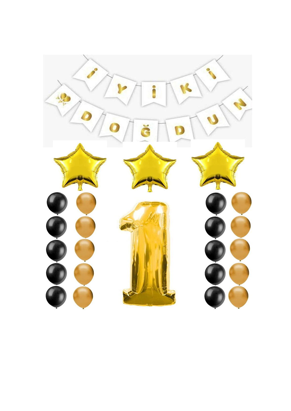İyiki Doğdun Yazılı 1 Yaş Gold Renk Doğum Günü Parti Seti