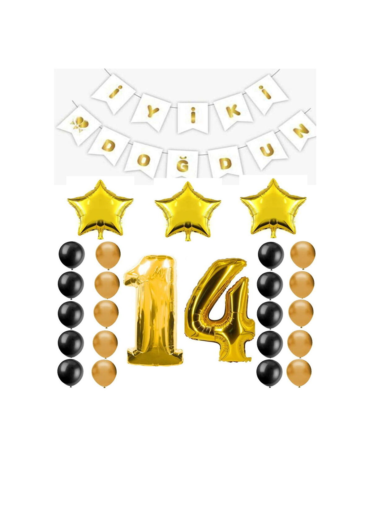 İyiki Doğdun Yazılı 14 Yaş Gold Renk Doğum Günü Parti Seti