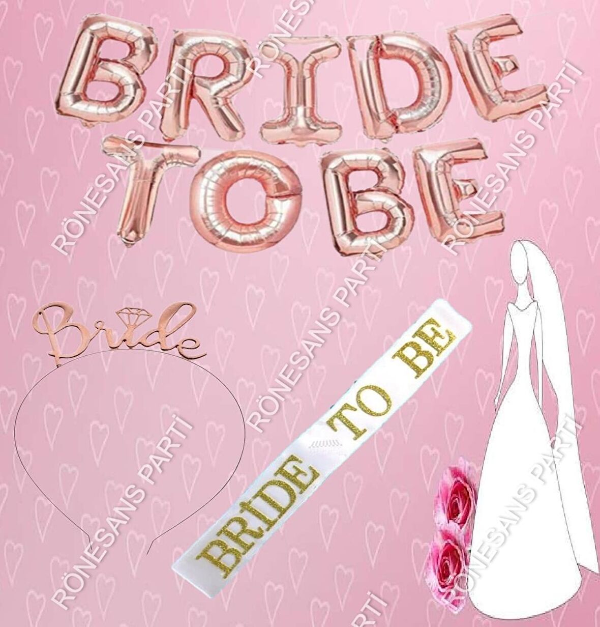 Bride To Be Rose Gold Balon Set Bekarlığa Veda Partisi Set-5