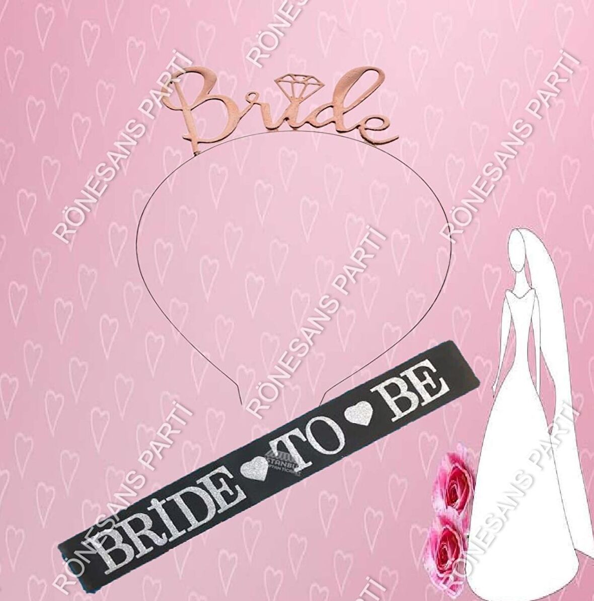 Bride To Be Metal Taç ve Siyah Kuşak Seti Bekarlığa Veda Partisi