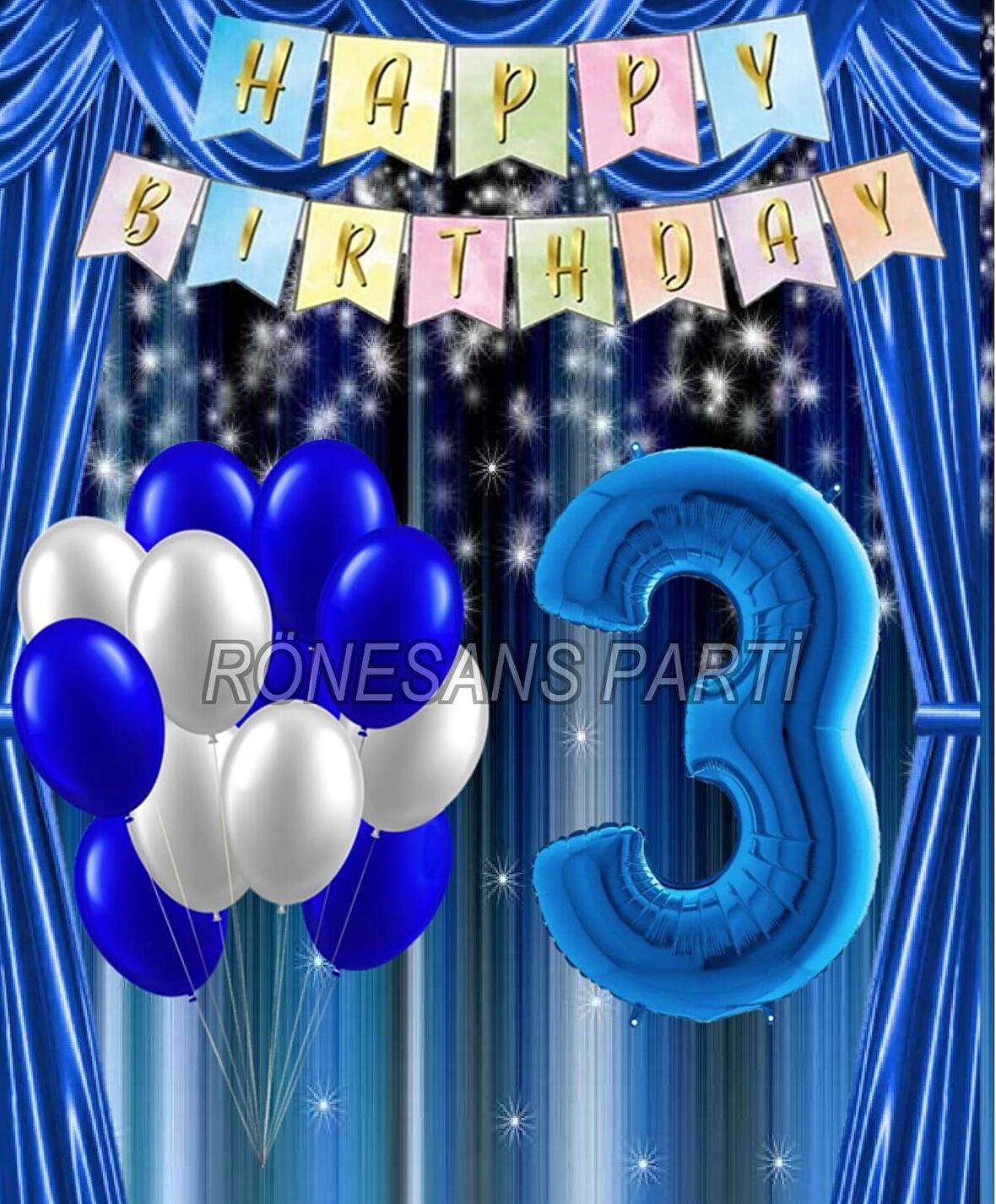 Mavi Renk Yıldız Folyo  Balon Seti 3 Yaş