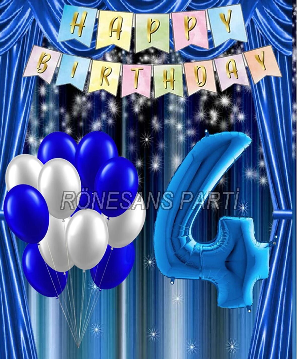 Mavi Renk Yıldız Folyo  Balon Seti 4 Yaş