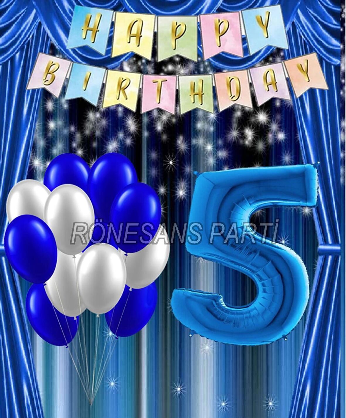 Mavi Renk Yıldız Folyo  Balon Seti 5 Yaş