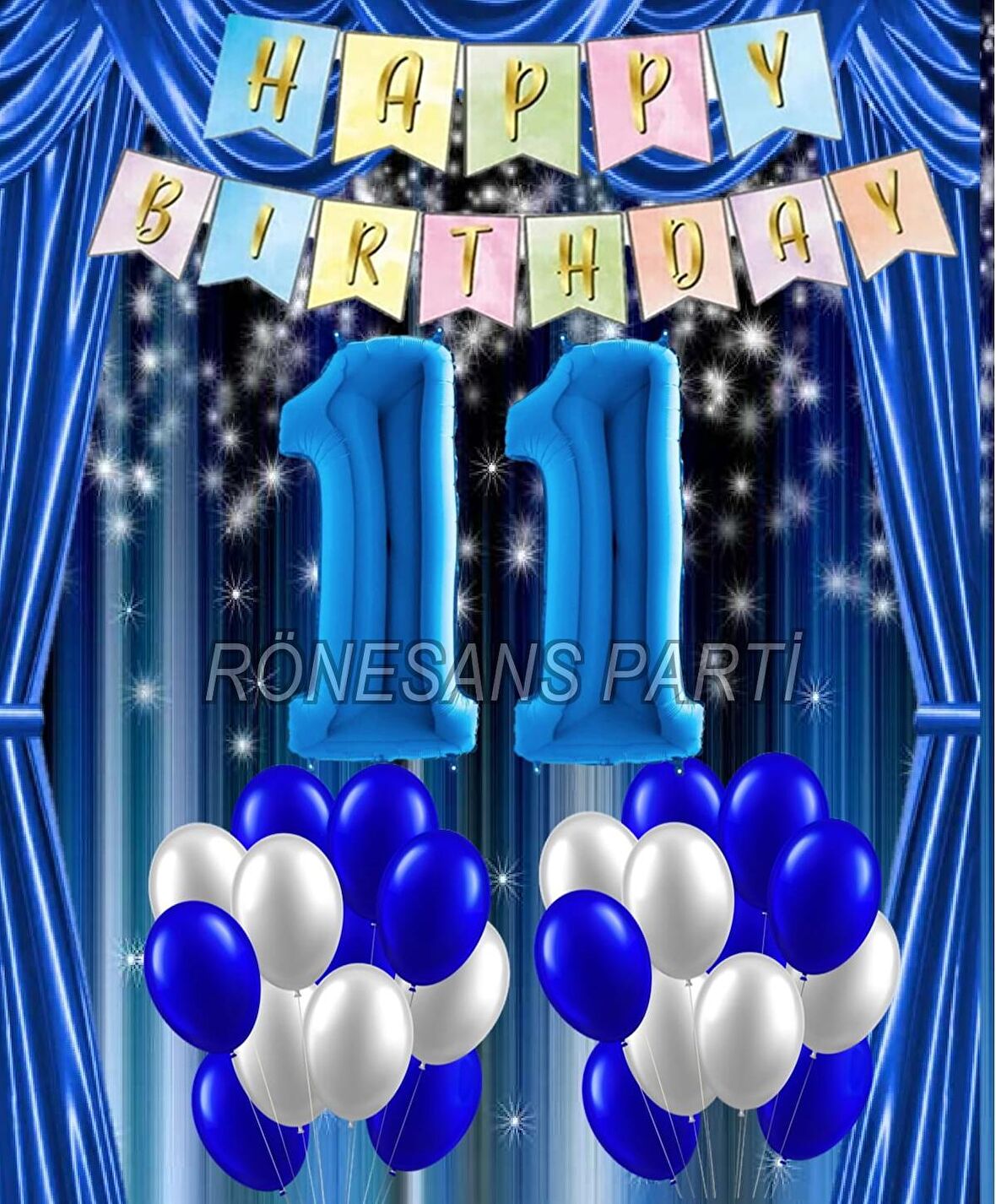 Mavi Renk Yıldız Folyo  Balon Seti 11 Yaş