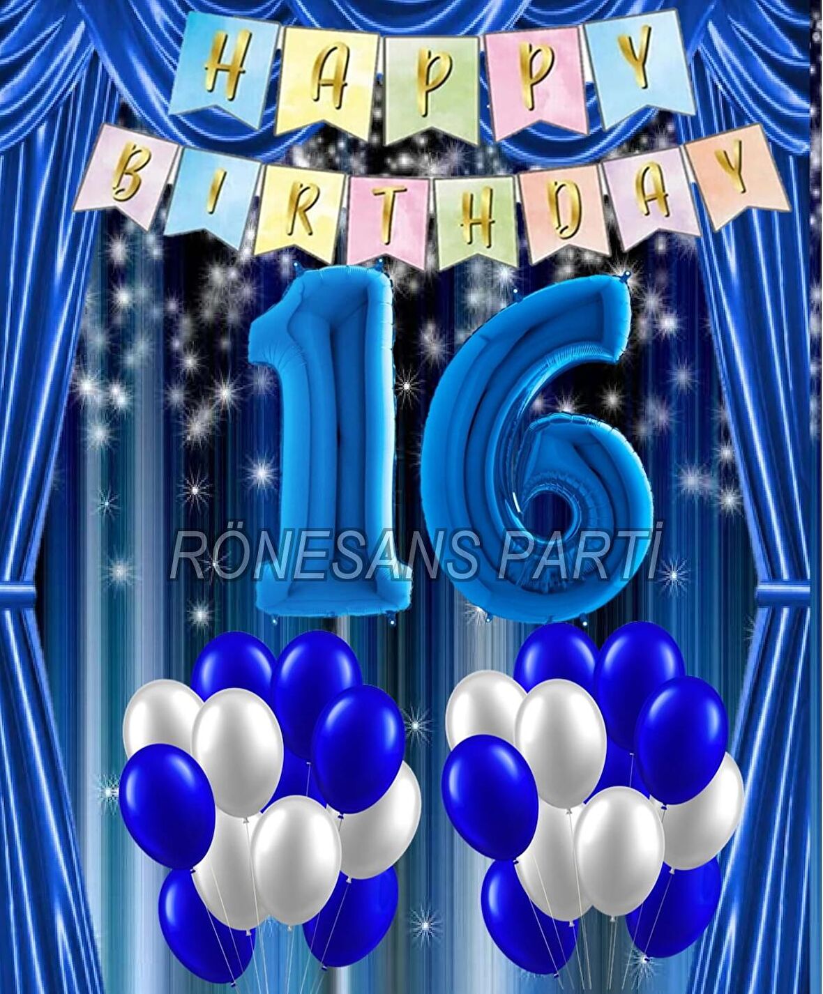 Mavi Renk Yıldız Folyo  Balon Seti 16 Yaş