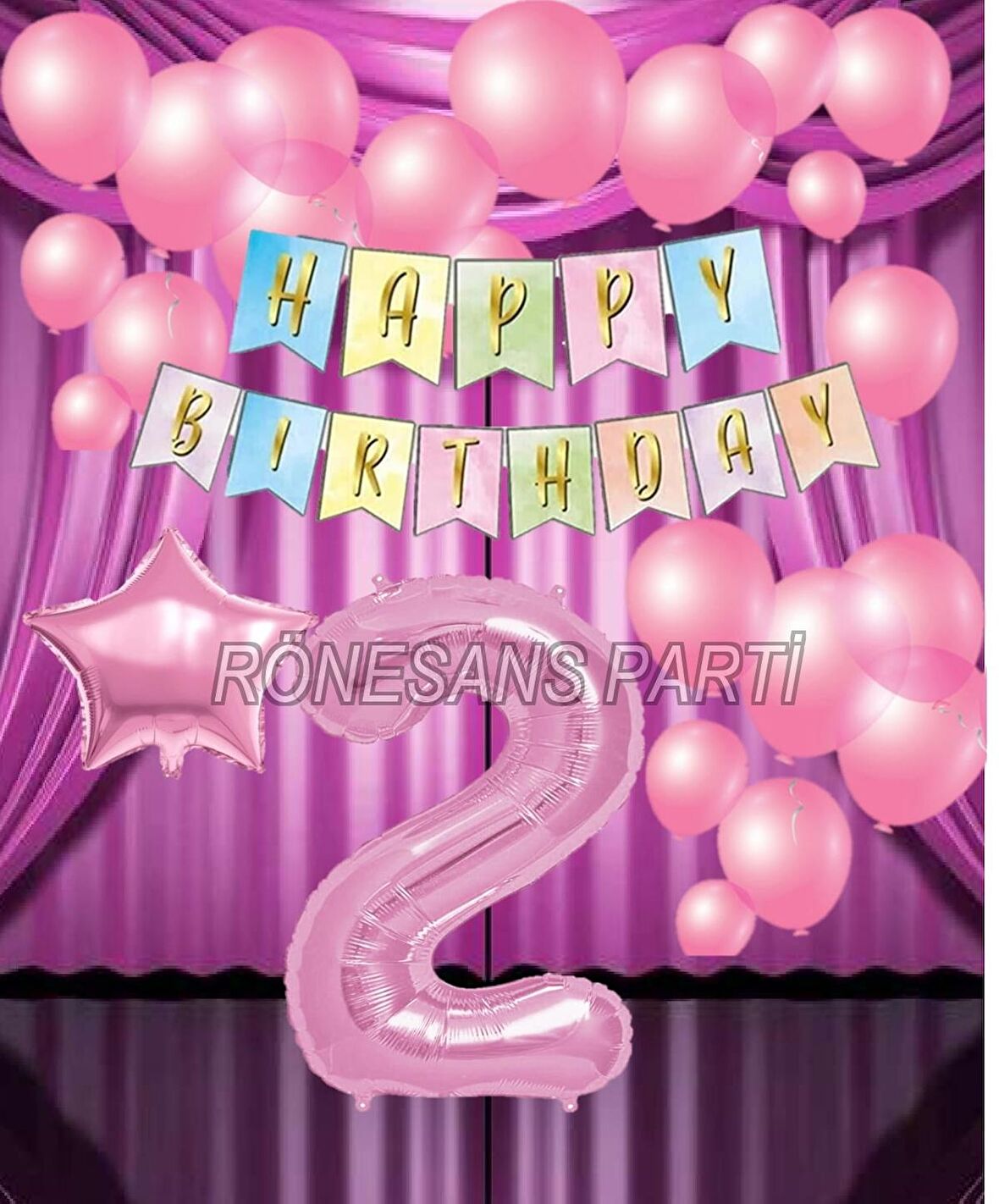 Pembe Renk Yıldız Folyo  Balon Seti 2 Yaş