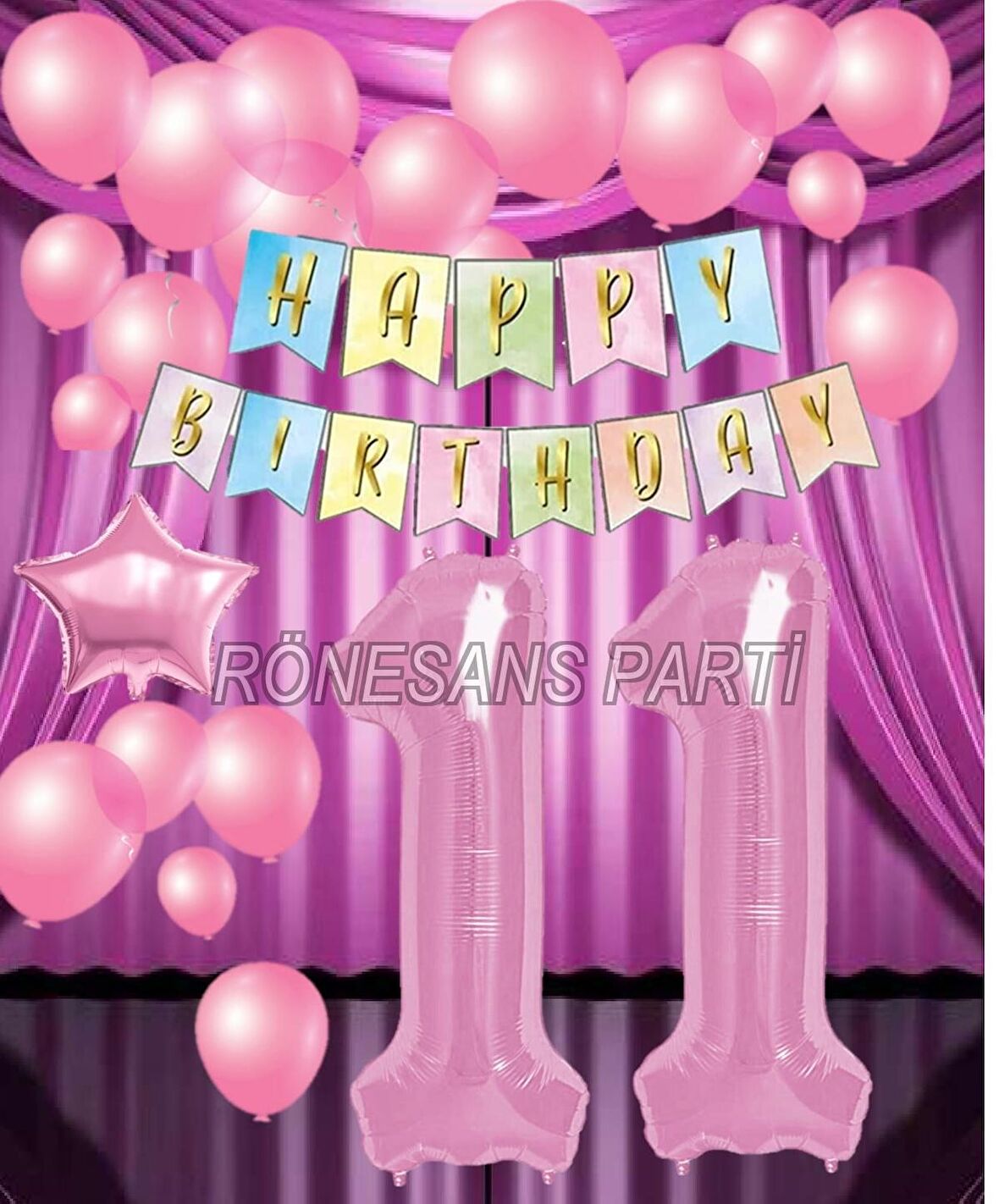 Pembe Renk Yıldız Folyo  Balon Seti 11 Yaş