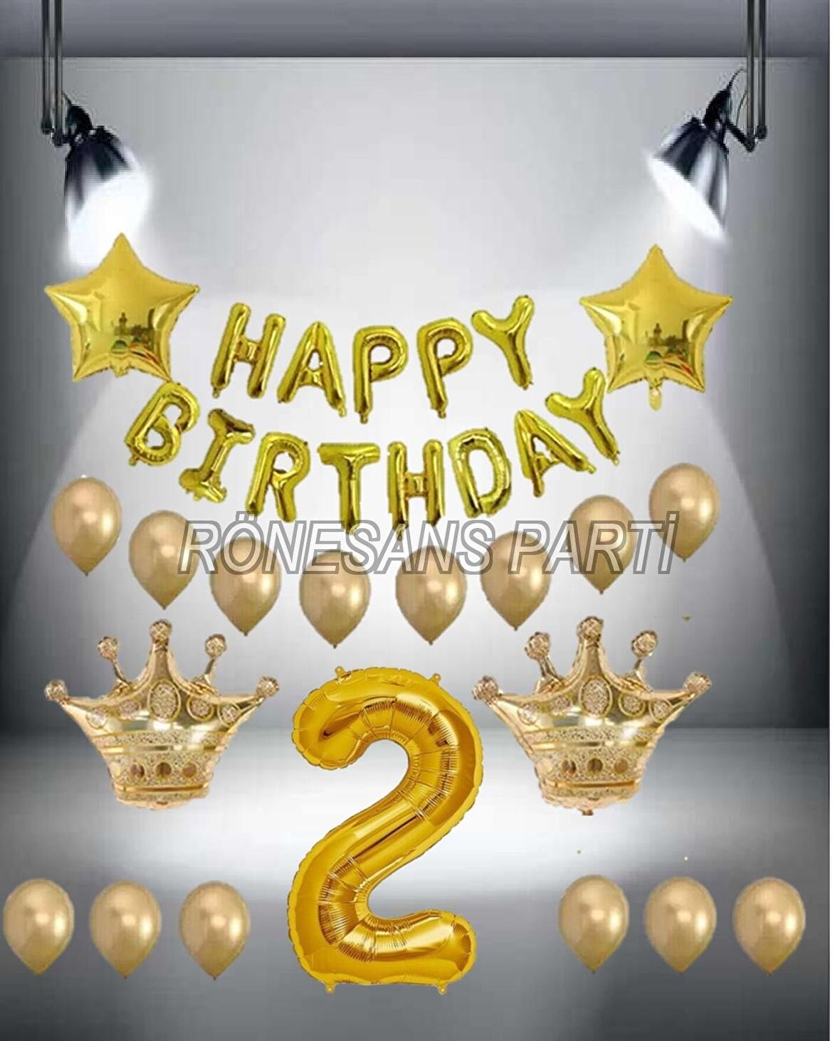 Gold Renk Kral taç Happy Bırthday Folyo Balon Seti 2 Yaş