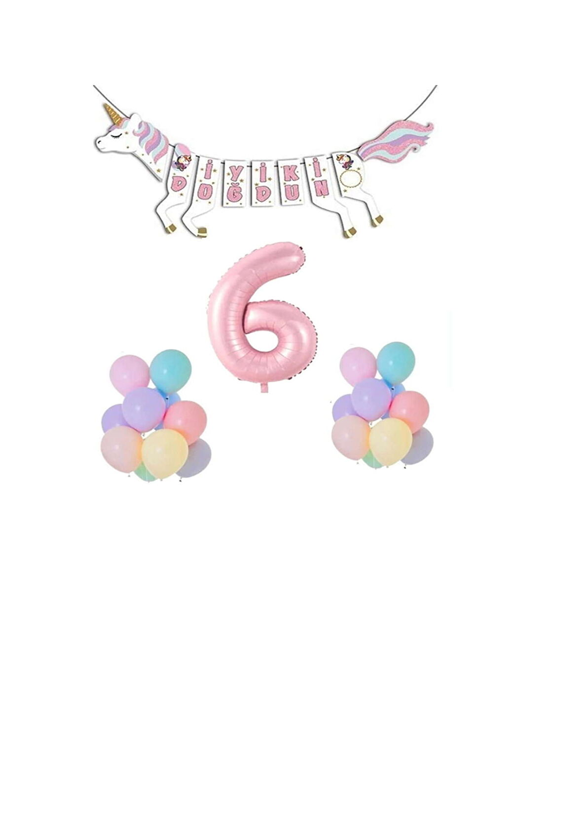 Unicorn Doğum Günü Seti Rakam Folyo 6 Yaş
