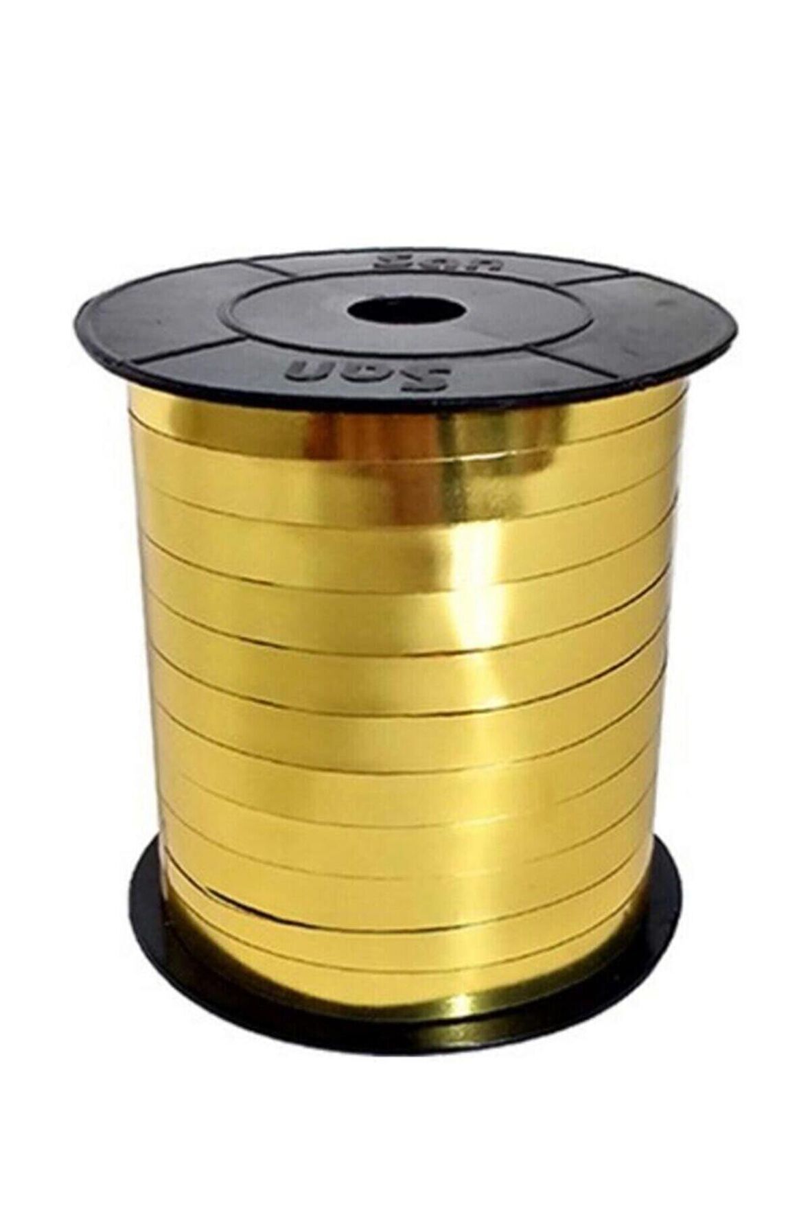 200 Metre Gold Renkli Düz Şerit Rafya 8 Mm Balon İpi Plastik Balon Süsleme Kurdelesi