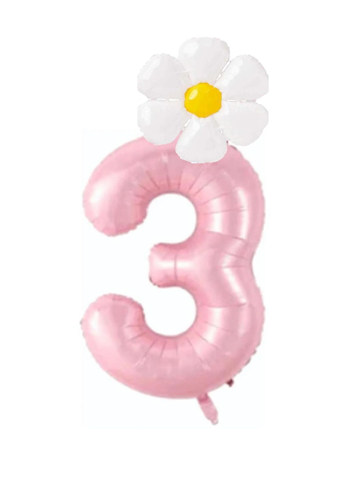 Pembe Rakam ve Beyaz Papatya Folyo Balon  Seti Yaş 3