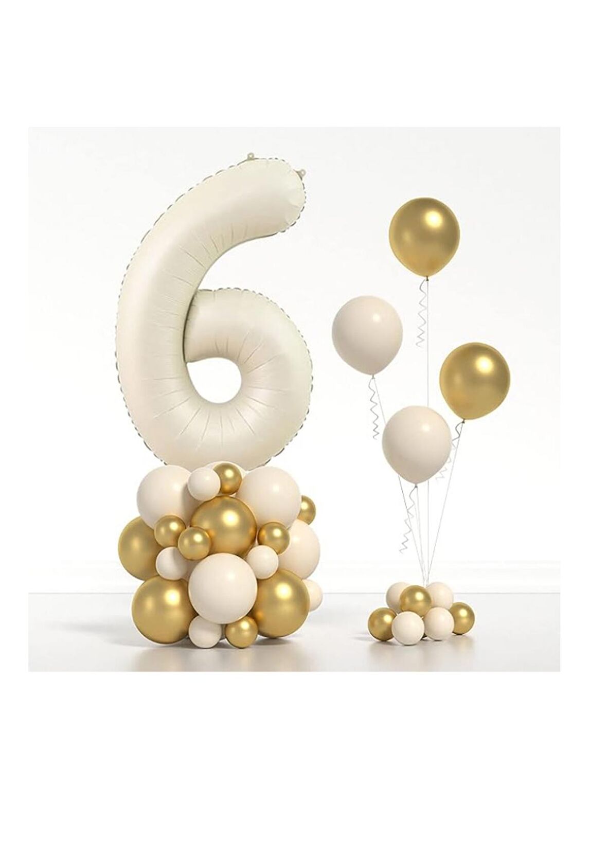 Bej Rengi Rakam Folyo ve Krom Pastel Balon Seti Yaş 6