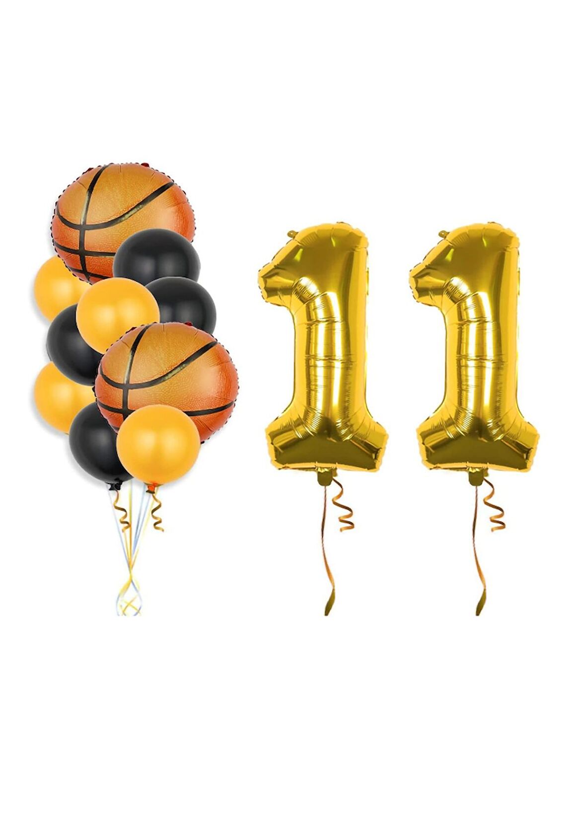 Gold Renk Rakam Basketbol Topu Folyo ve Latex Balon Seti Yaş 11
