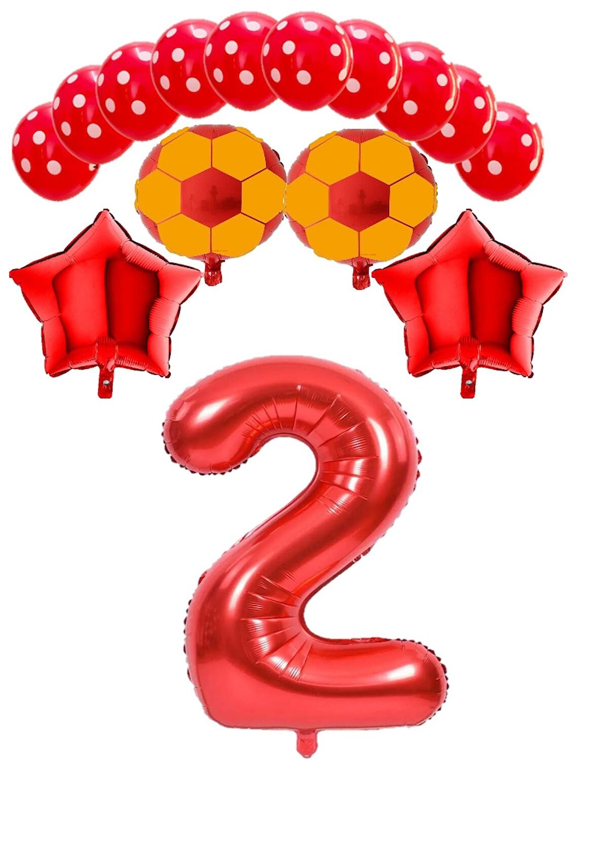 Kırmızı Rakam Futbol Topu Yıdız Folyo ve Puanlı Balon Seti Yaş 2
