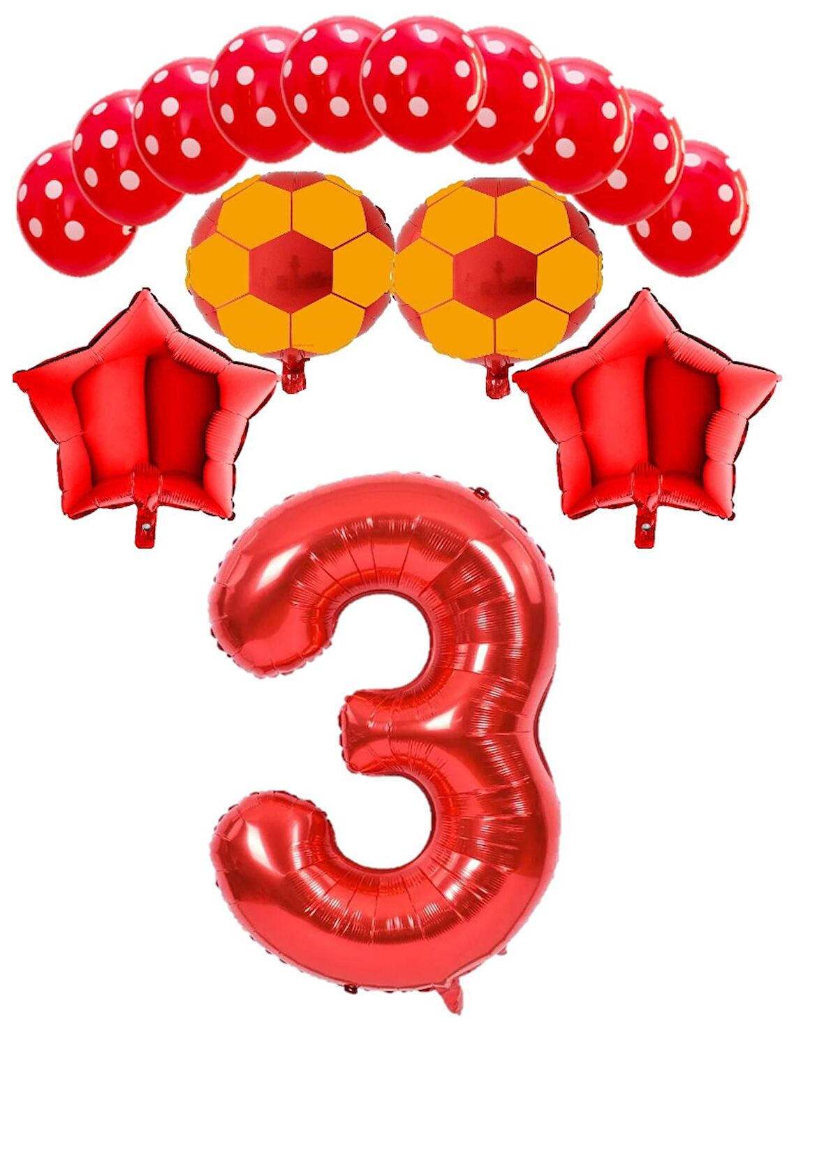 Kırmızı Rakam Futbol Topu Yıdız Folyo ve Puanlı Balon Seti Yaş 3