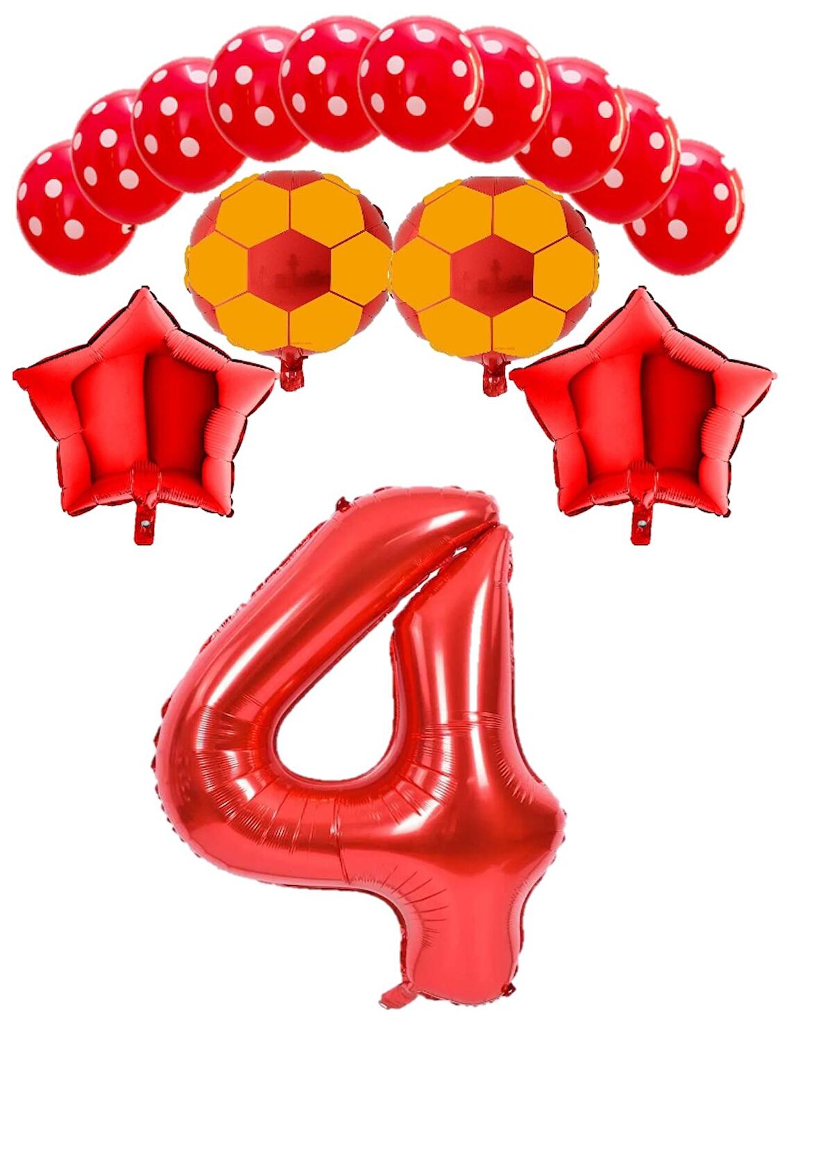 Kırmızı Rakam Futbol Topu Yıdız Folyo ve Puanlı Balon Seti Yaş 4