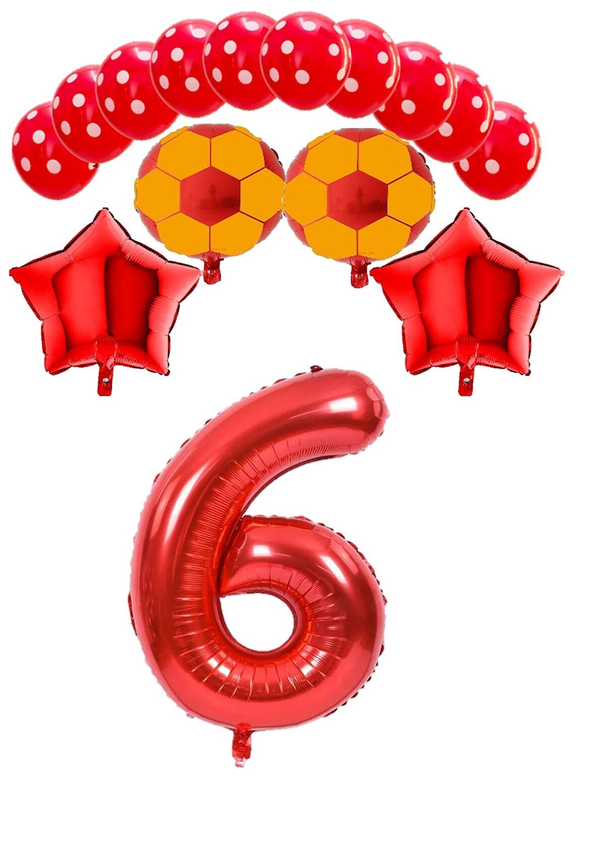 Kırmızı Rakam Futbol Topu Yıdız Folyo ve Puanlı Balon Seti Yaş 6